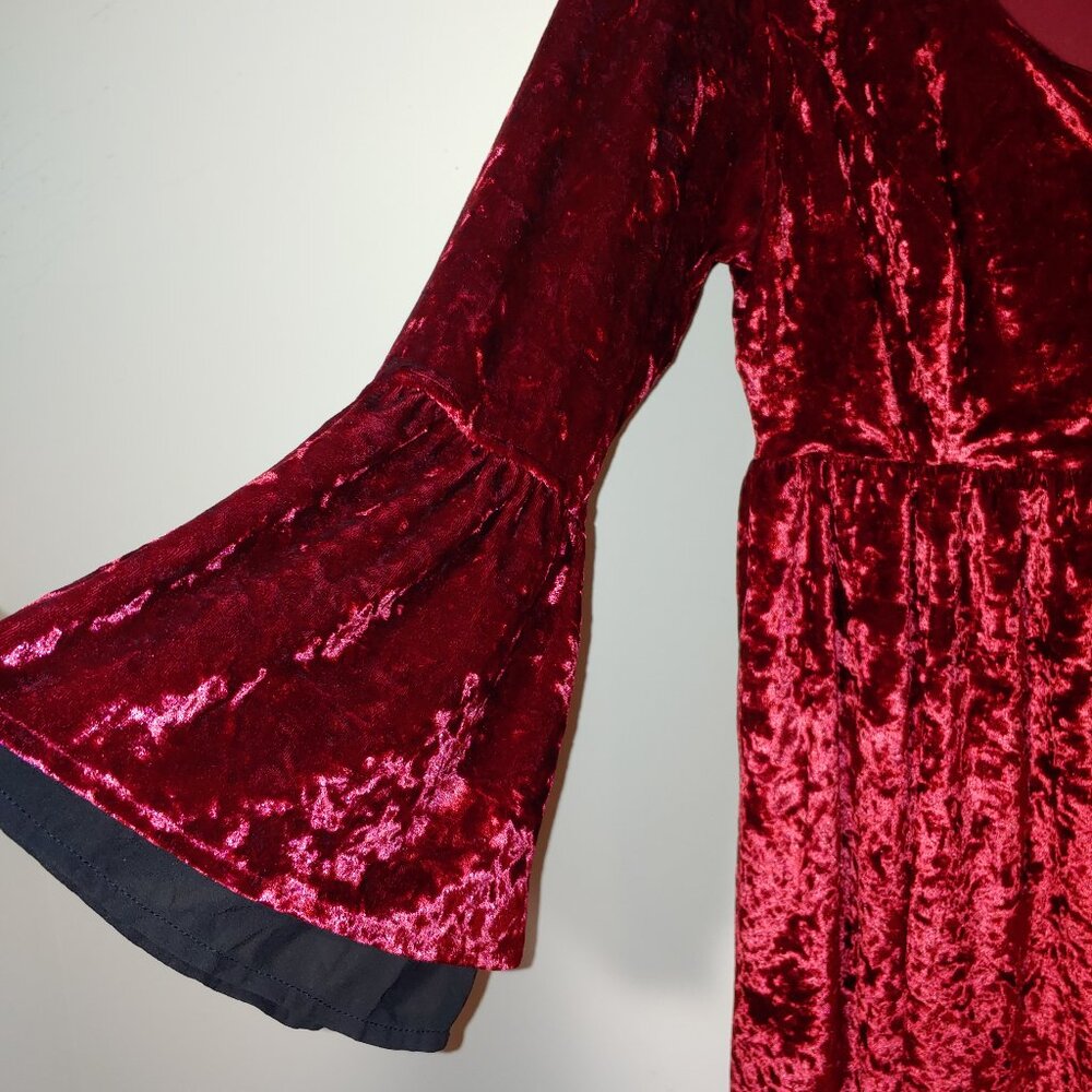 Hot Topic Burgundy Red Crushed Velvet Bell Sleeves Corset Midi Dress Sz XL - Picture 5 of 6